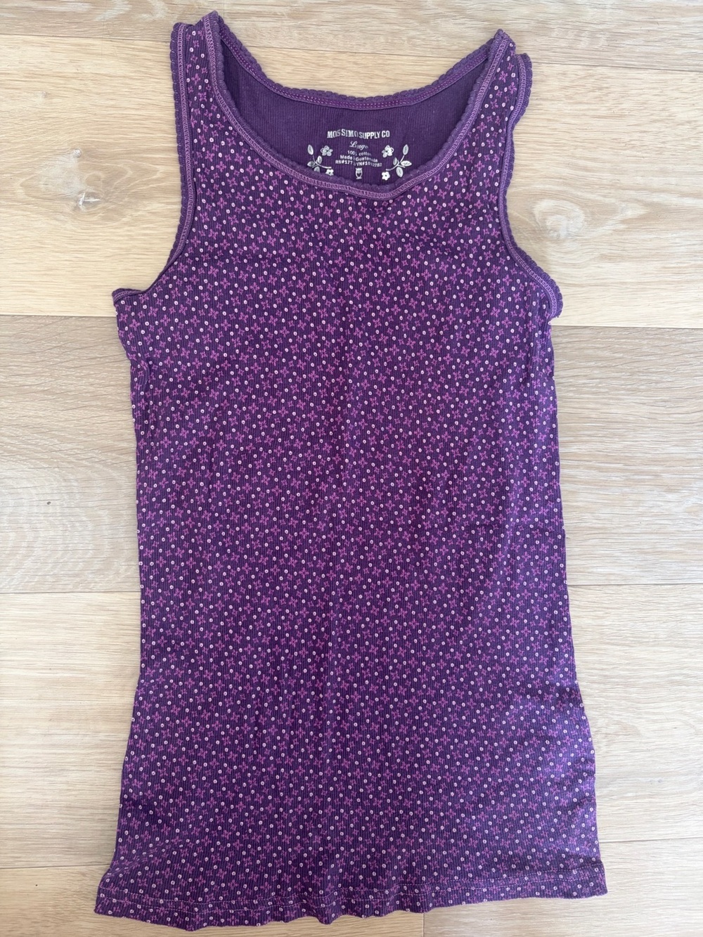 Mossimo Supply Co Purple Floral Ribbed Tank Top Large Y2K